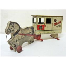 1922 RICH TOYS LITTLE MILK MAN DAIRY HORSE DRAWN WAGON