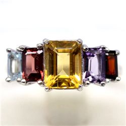 STERLING SILVER CITRINE, TOPAZ, GARNET RING SIZE 8.5