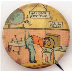 VINTAGE CELLULOID PINBACK BUTTON 'RUBEN COMES TO TOWN'