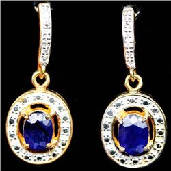 PAIR OF GOLD OVER STERLING EARRINGS W/ SAPPHIRE & GEMS