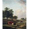 Image 1 : OIL PAINTINGS - Norwich School (early 19th Century) Wooded Summer River Landscape, with cattle,...