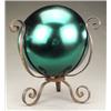 Image 1 : STATUARY, METALWORK, BOXES AND OBJECTS - A green glass witch ball, 11in diam, on scrolling wroug...