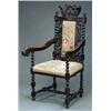 Image 1 : FURNITURE AND DECORATIONS - A 19th century oak Charles II revival elbow chair, the padded back a...