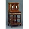 Image 1 : FURNITURE AND DECORATIONS - A small English porcelain mounted amboyna and rosewood bonheur-du-jo...