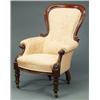 Image 1 : FURNITURE AND DECORATIONS - A Victorian mahogany spoon back armchair, upholstered in salmon flor...