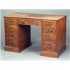 Image 1 : FURNITURE AND DECORATIONS - A compact mahogany pedestal desk, part George III, the moulded top w...