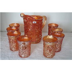 CARNIVAL GLASS PITCHER & GLASSES