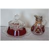 Image 1 : BUTTER DISH & SYRUP (CLEAR & MAROON)