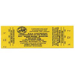 Unused & Pristine Ticket From Tragic Ray Mancini/Duk-Koo Kim Fight