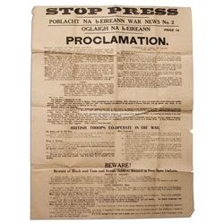 1922 Irish Civil War Broadside Issued by the IRA -- ''Beware of Black and Tans'' -- With a Statement