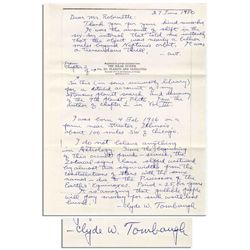 Astronomer Clyde Tombaugh Autograph Letter Twice-Signed -- ''...I do not believe anything in Astrolo