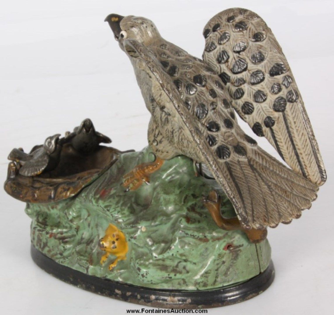 Mechanical Cast Iron Eagle & Eaglets Bank