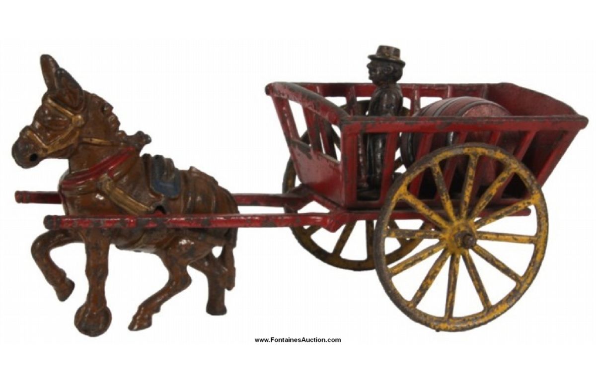 Hubley Cast Iron Toy Donkey & Wagon