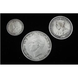 3 Old Australian Silver Coins Shilling,Florin,3 P 1916-