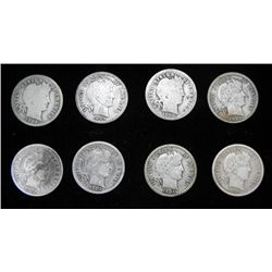 8 Different Date Barber Dimes - 1892-1910