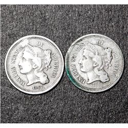 1867 & 1868 3 Cent Nickel Pieces US COINS