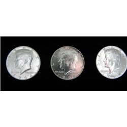 1964, 1968-D, 1969-D Choice Gem Unc Kennedy Silver Half