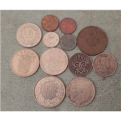 12 Old Coins Switzerland, Sweden, Norway, Denmark