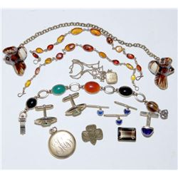 Vintage Jewelry Lot Gem Stone Amber Cuff Links Cabachon