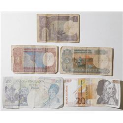 5 Vintage Bank Notes 5 Pounds 20 Tolar 1 2 5 Rupees