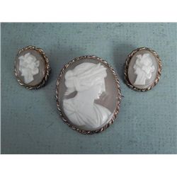 Set of 3 Antique Genuine Cameo Brooches Pins