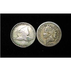 1857 Flying Eagle + 1862 Cent