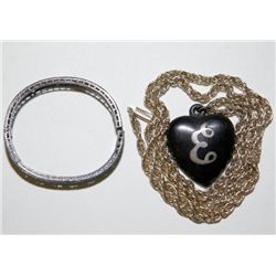 Vintage Bakelite Heart Necklace & Victorian Bracelet