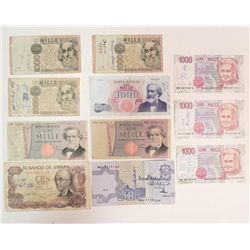 Lot of 11 Foreign Bills Notes Italy Spain Egypt 1000