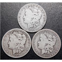 Set of 3 1879 O S Morgan Silver Dollars Coins Nice Set