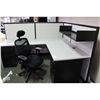 Image 4 : STEELCASE GREY AND BLACK 7' X 6' CORNER WORKSTATION C/W OVERHEAD SHELF