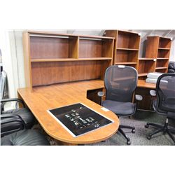 CHERRY P-TOP EXECUTIVE DESK - RH C/W HUTCH