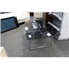 Image 2 : 5' X 2.5' STAINED BLACK GLASS AND STAINLESS STEEL COFFEE TABLE