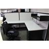 Image 2 : STEELCASE GREY AND BLACK 7' X 6' CORNER WORKSTATION C/W OVERHEAD SHELF