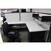 Image 2 : STEELCASE GREY AND BLACK 7' X 6' CORNER WORKSTATION C/W OVERHEAD SHELF