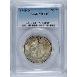 1941-D WALKING LIBERTY HALF DOLLAR, PCGS MS-64+  SUPER COIN
