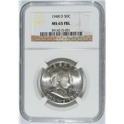 1948-D FRANKLIN HALF DOLLAR, NGC MS-65 FBL