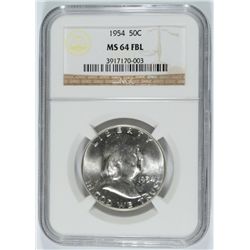 1954 FRANKLIN HALF DOLLAR, NGC MS 64 FBL