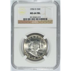 1950-D FRANKLIN HALF DOLLAR NGC MS64 FBL