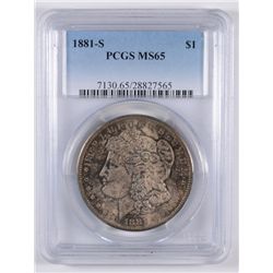 1881-S MORGAN SILVER DOLLAR, PCGS MS-65  WILD COLORS  LOOK!