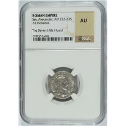 ANCIENT ROMAN SILVER DENARIUS, RULE OF SEV ALEXANDER, AD 222-235  NGC  AU