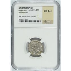 ROMAN EMPIRE ANCIENT SILVER DENARIUS, MAXIMINUS I A.D.  235-238, NGC CHOICE AU