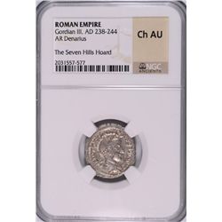 ROMAN EMPIRE ANCIENT SILVER DENARIUS, GORDIAN III A.D. 238-244, NGC CH AU  RARE!