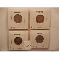 4-Liberty Head V Nickels 1895,1906,1907,1912