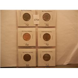 6-Buffalo Nickels 1920,23,24,25,28,29