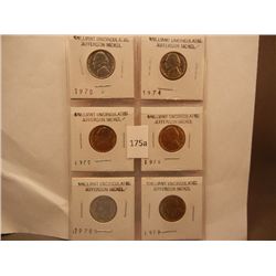 6-BU Jefferson Nickels , 1970,74,75,76,78 D, 79