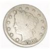 Image 1 : 1906 LIBERTY "V" NICKEL RED BOOK VALUE IS $8.00+ *NICE EARLY FINE GRADE*!! LIBERTY NICKEL CAME OUT O