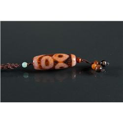 Chinese Agate Carved Tianzhu Dzi Bead Necklace