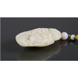 Chinese White Jade Dragon Pebble Pendant