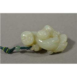 Chinese White Jade Carved Pendant Wrestling Boys