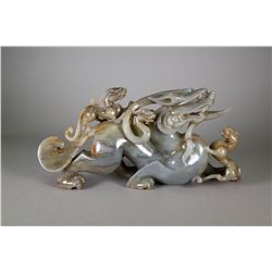 Chinese Celadon Jade Carved Chilong